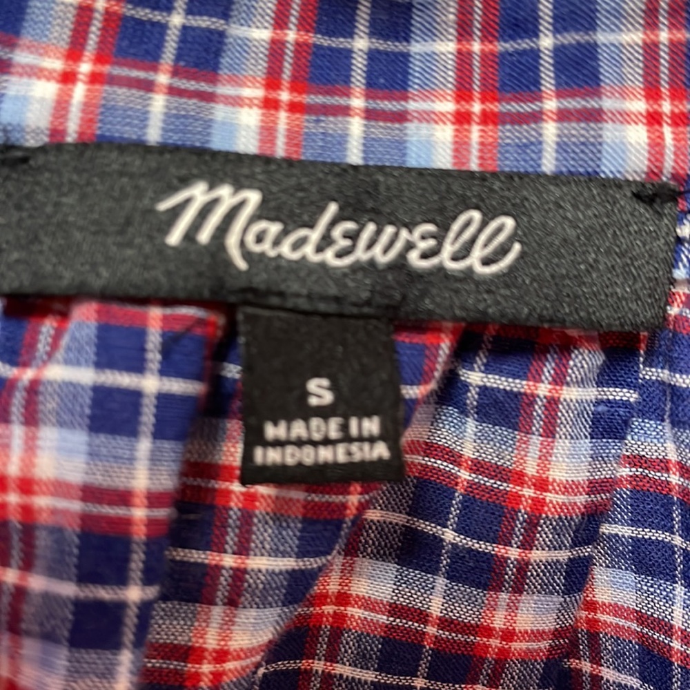 Women’s Madewell 3/4 length sleeve popover plaid shirt size small - Picture 2 of 8